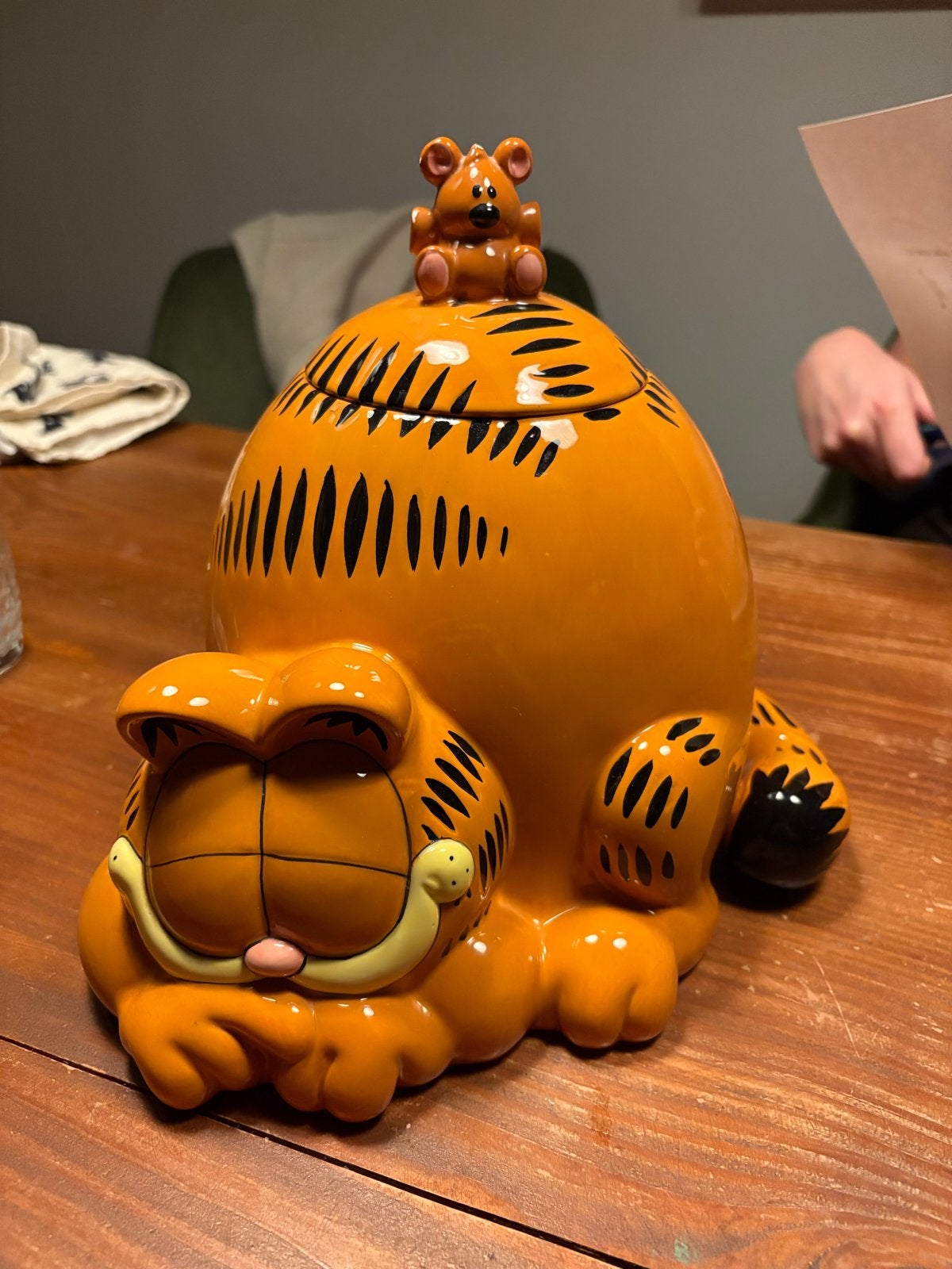 Garfield koekpot snoeppot keramiek met muisje, Vintage, Gebruikt, Ophalen of Verzenden, Oranje