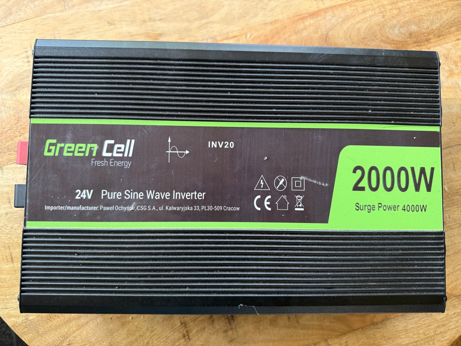 Green Cell Omvormer Zuivere Sinus 24V 2000W, Ophalen