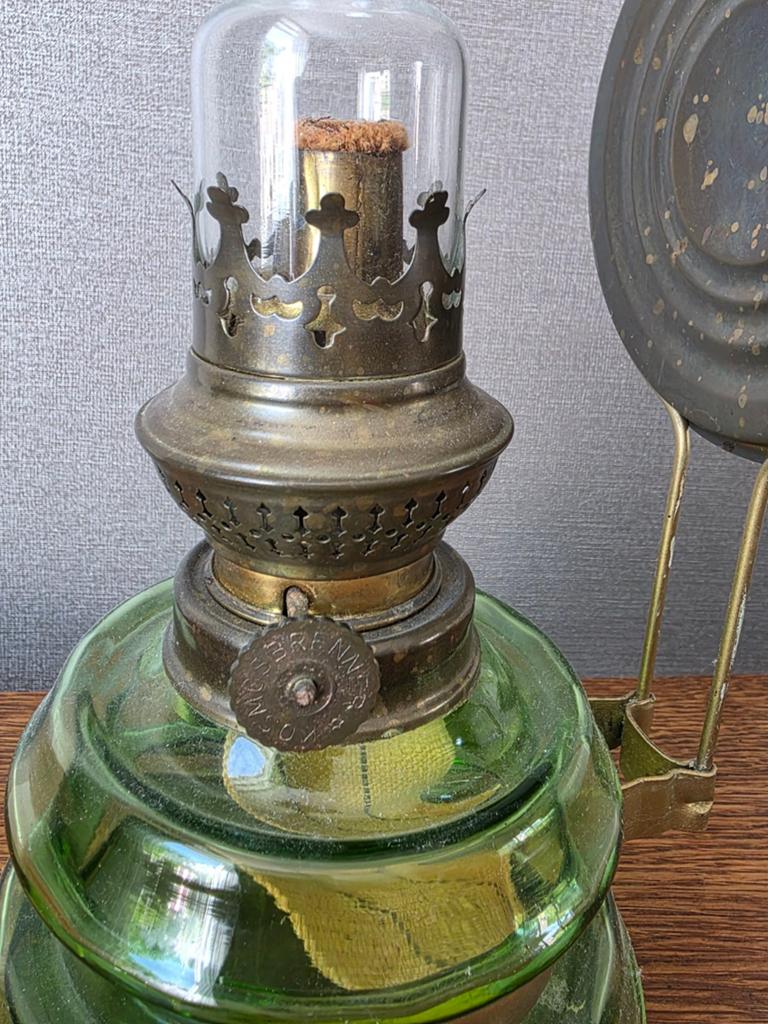 Antieke Olie Lamp - Groen Glas, Ophalen