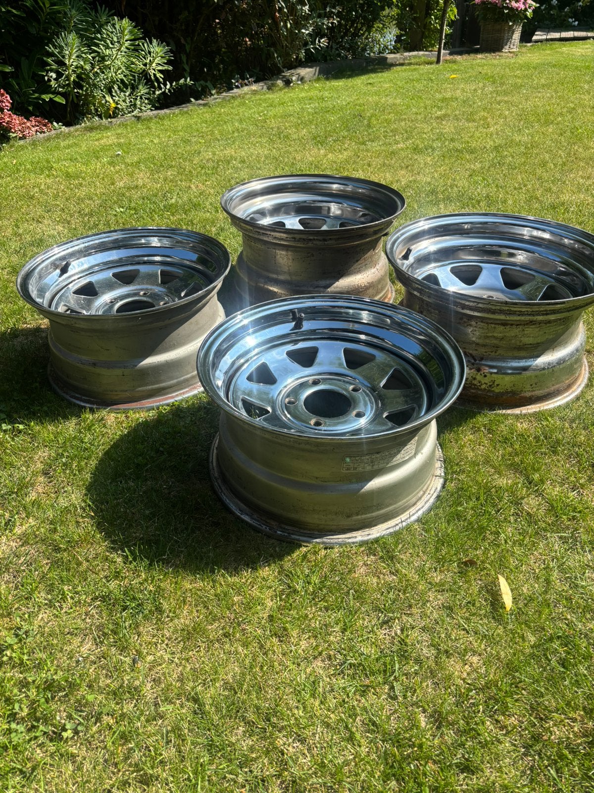 Breedset chrome Mangels velgen 5x114,3, Ophalen, Gebruikt