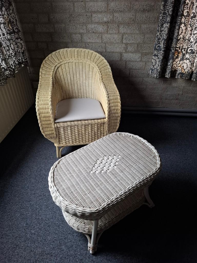 Rotan fauteuil met salontafel - Vintage set, Ophalen, Gebruikt, Overige kleuren, Eén