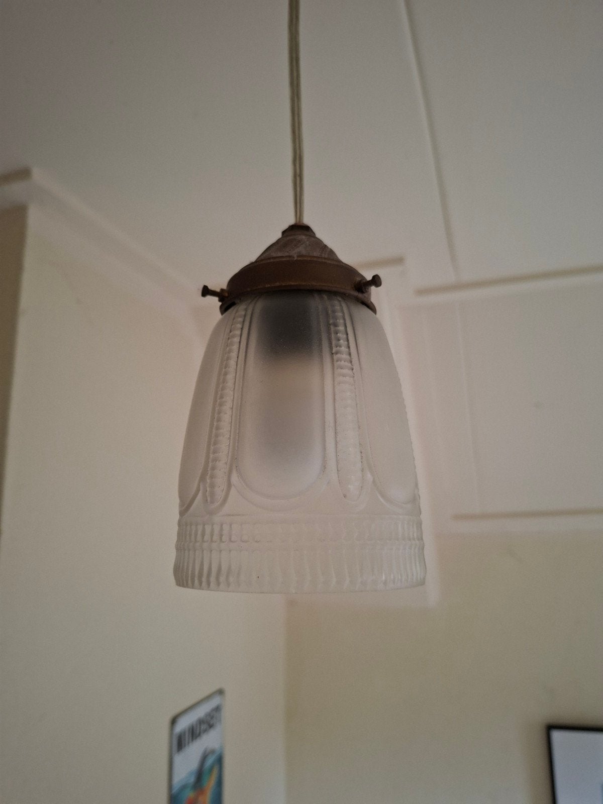 Art Deco hanglamp met reliëfpatroon, Ophalen of Verzenden, Gebruikt, Glas, Vintage, Art Deco