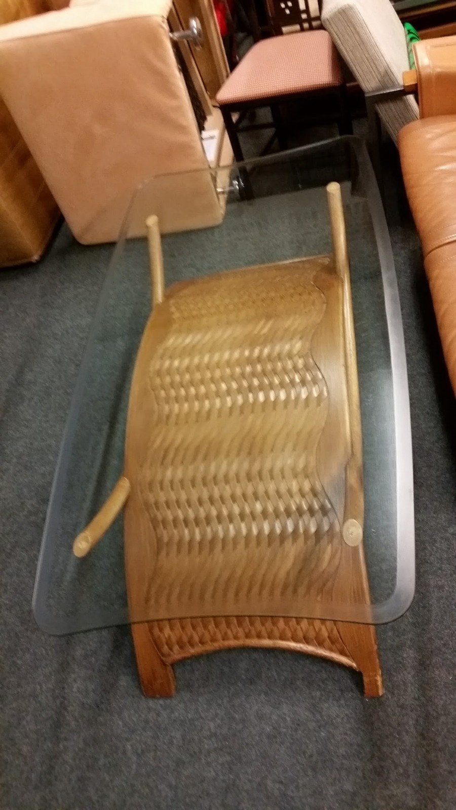 Design salontafel 70s met vlechtwerk boog en bamboe dragers, Ophalen of Verzenden