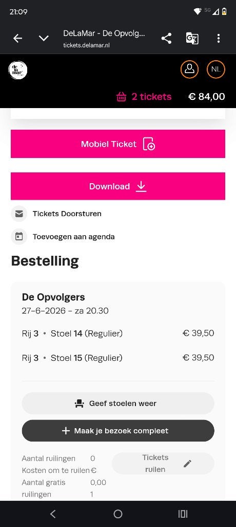 Tickets de Opvolgers in DeLaMar, Ophalen of Verzenden, Zo goed als nieuw, Cabaret, Diverse auteurs