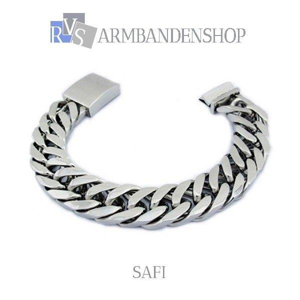 Rvs armband "Safi" 21 cm heren en dames sieraad RVS zilver., Verzenden, Nieuw, Zilver, Overige materialen