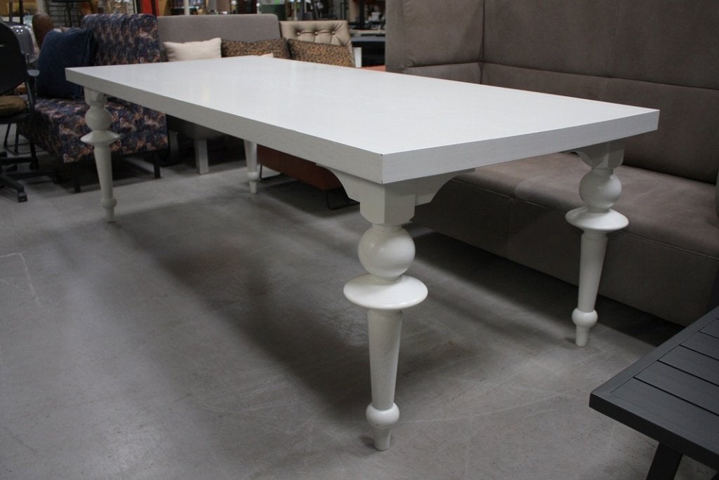 2 x mooie houten tafel eettafel wit met sierlijke bolpoot, Huis en Inrichting, Tafels | Eettafels, Ophalen, Gebruikt, 200 cm of meer