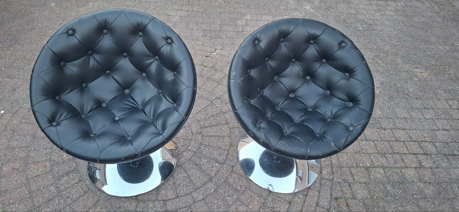 2 Luxe zwarte design loungetoel / draaifauteuil chroom, Ophalen, Design, 75 tot 100 cm, 50 tot 75 cm