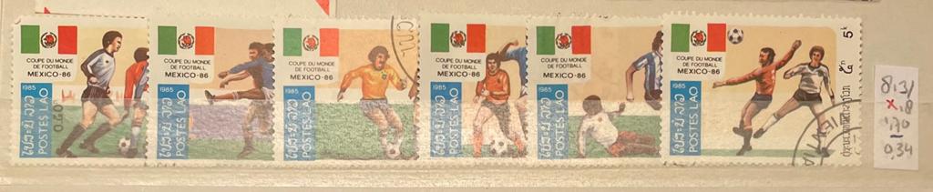 Kaveltje postzegels Laos; WK voetbal 1986 Mexico 1, Ophalen of Verzenden, Sport