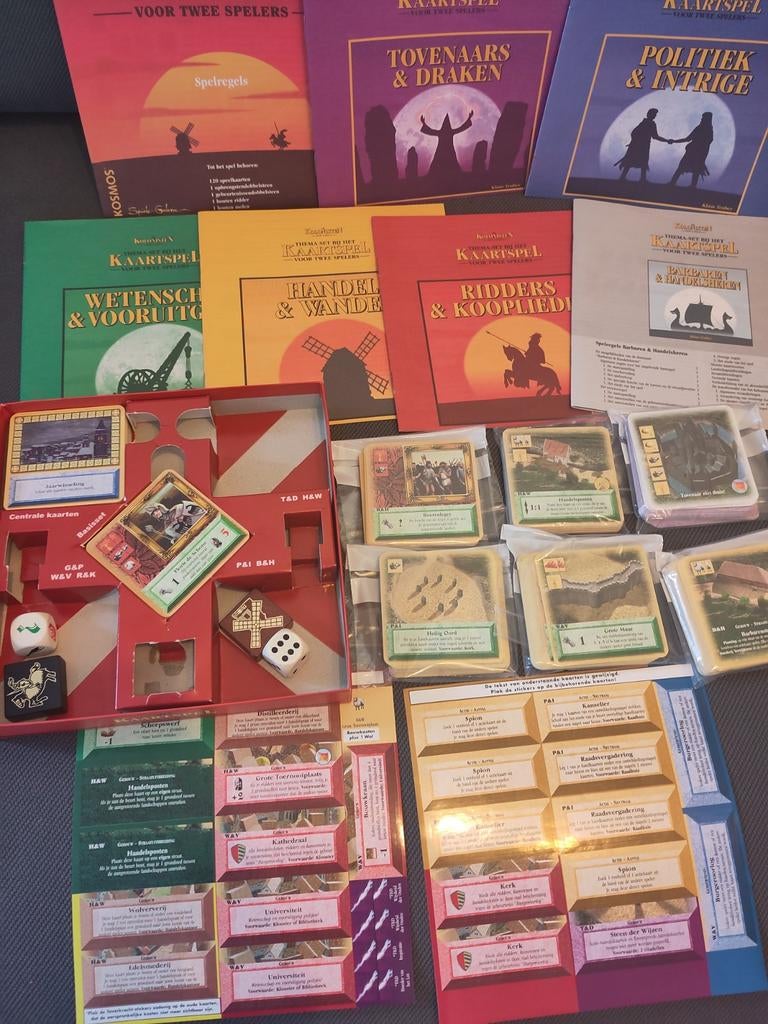 Kolonisten van Catan kaartspel inclusief zes uitbreidingen., Een of twee spelers, Ophalen of Verzenden, Gebruikt