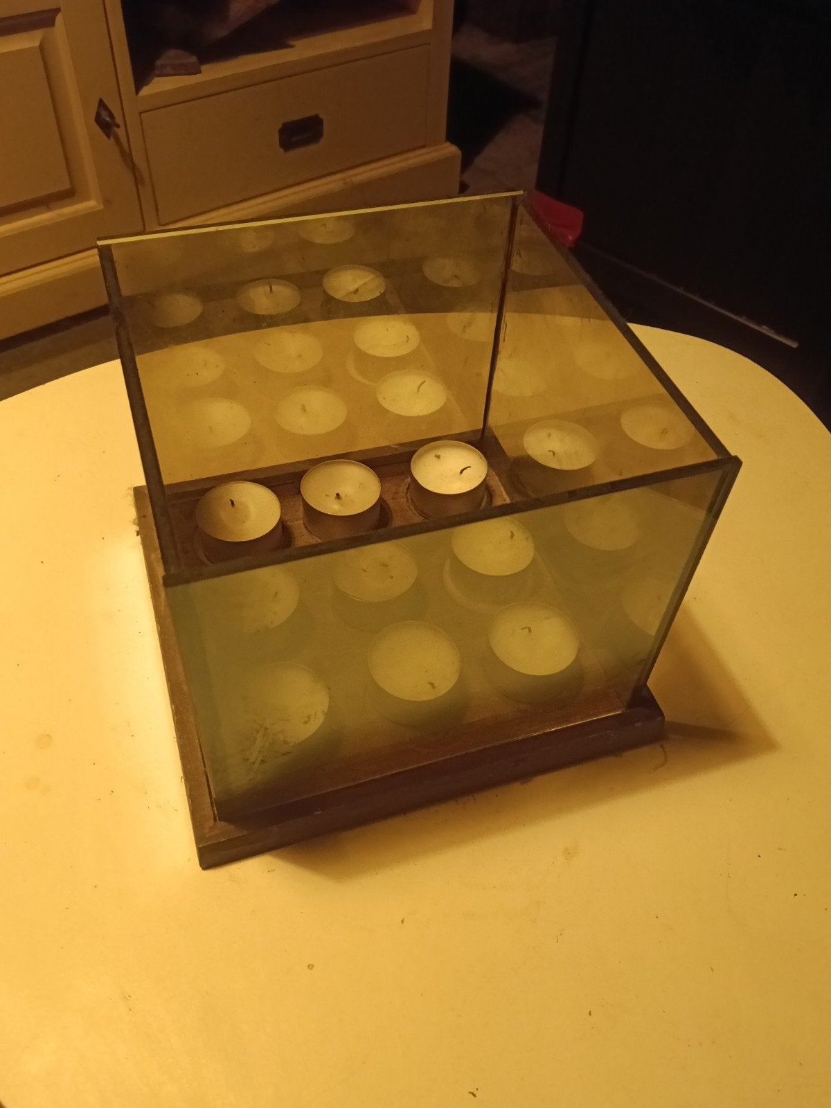 Waxinelichthouder voor 9 waxinelichtjes, Ophalen of Verzenden, Gebruikt, Hout, Waxinelichthouder