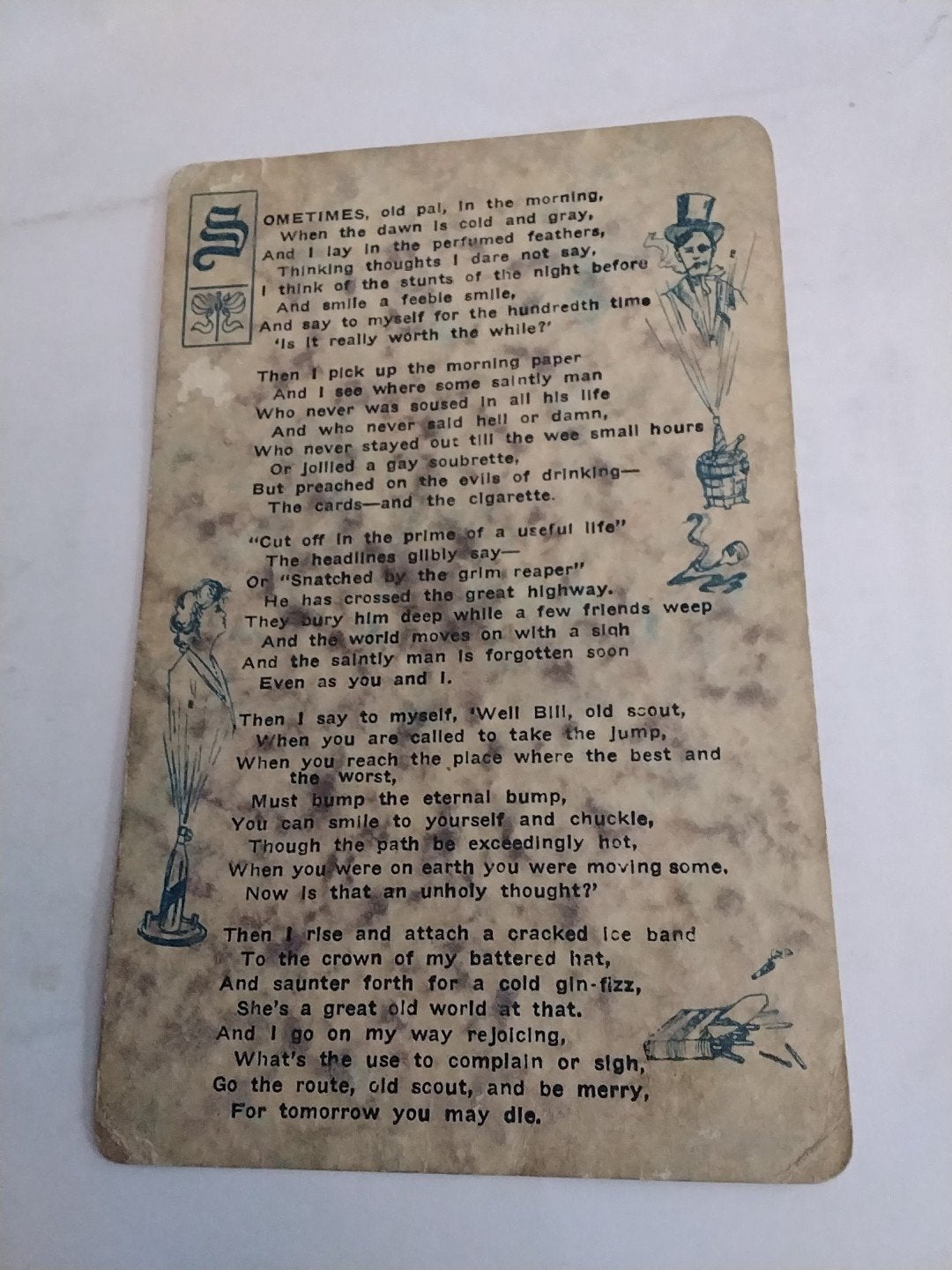 Oude ansichtkaart met handgeschreven bericht en gedicht, Ophalen of Verzenden, Voor 1920