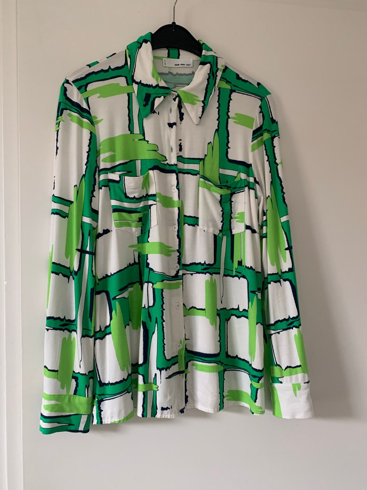 Sem Per Lei Blouse Maat 38 (M) Groen Wit Abstract, Ophalen of Verzenden, Zo goed als nieuw, Maat 38/40 (M), Groen