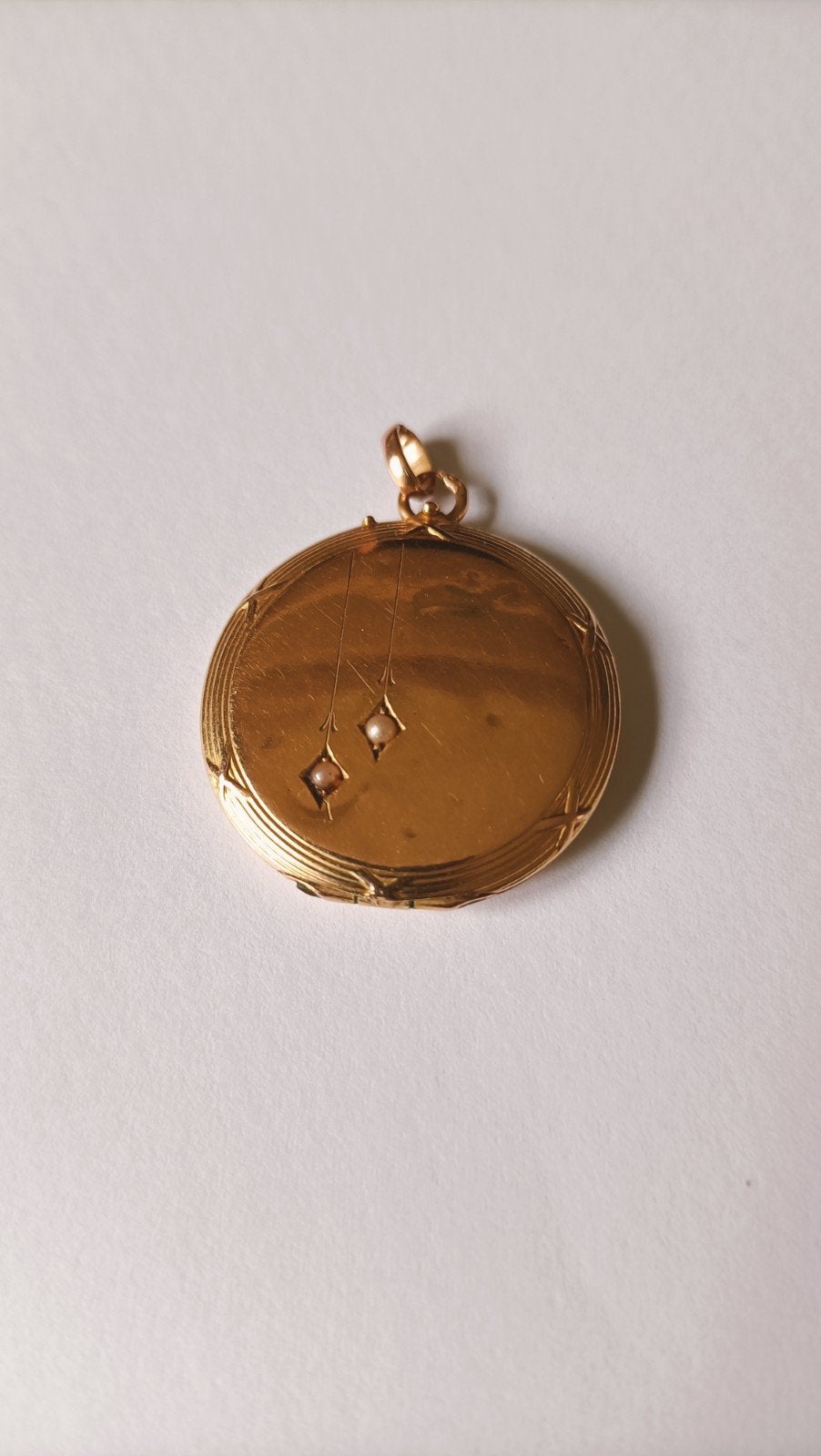 Antiek gouden Medaillon met zaadparels, 14 krt, Verzenden, Goud, Hanger, Met edelsteen