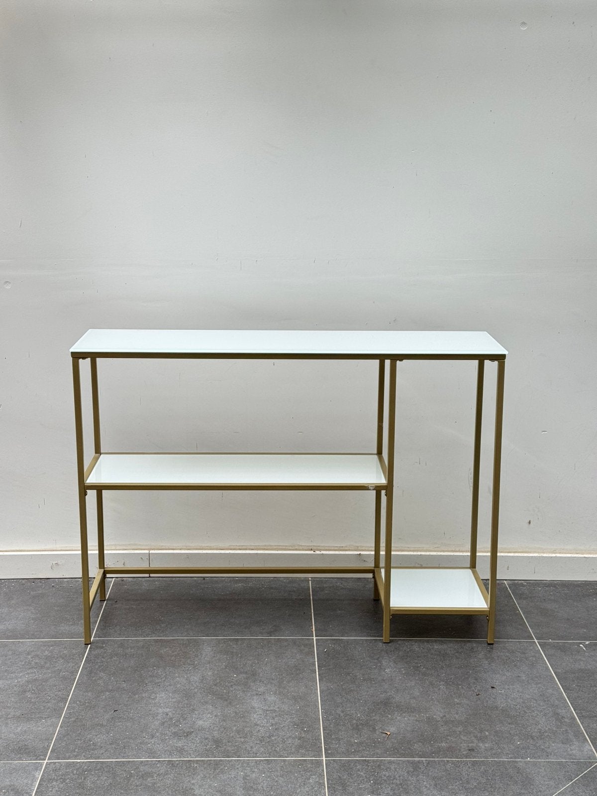 Gouden meubel met glas platen, Ophalen, 50 tot 100 cm, Glas, Zo goed als nieuw