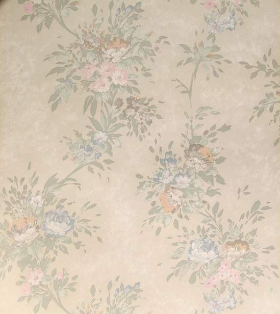 12491 Vintage pastel bloemen behang op crème swiet, Ophalen of Verzenden, Groen