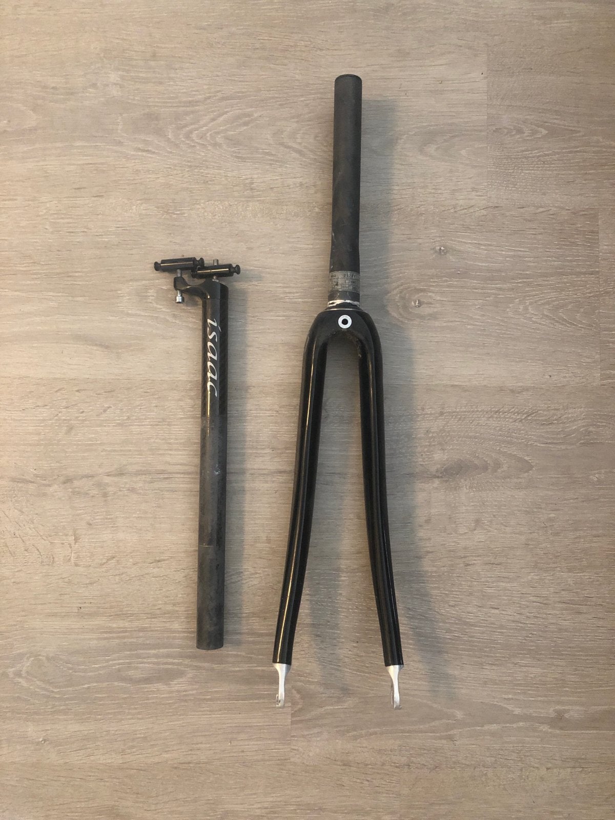 Isaac racefiets onderdelen: voorvork en zadelpen, Fietsen en Brommers, Fietsonderdelen, Ophalen, Gebruikt, Voorvork, Racefiets
