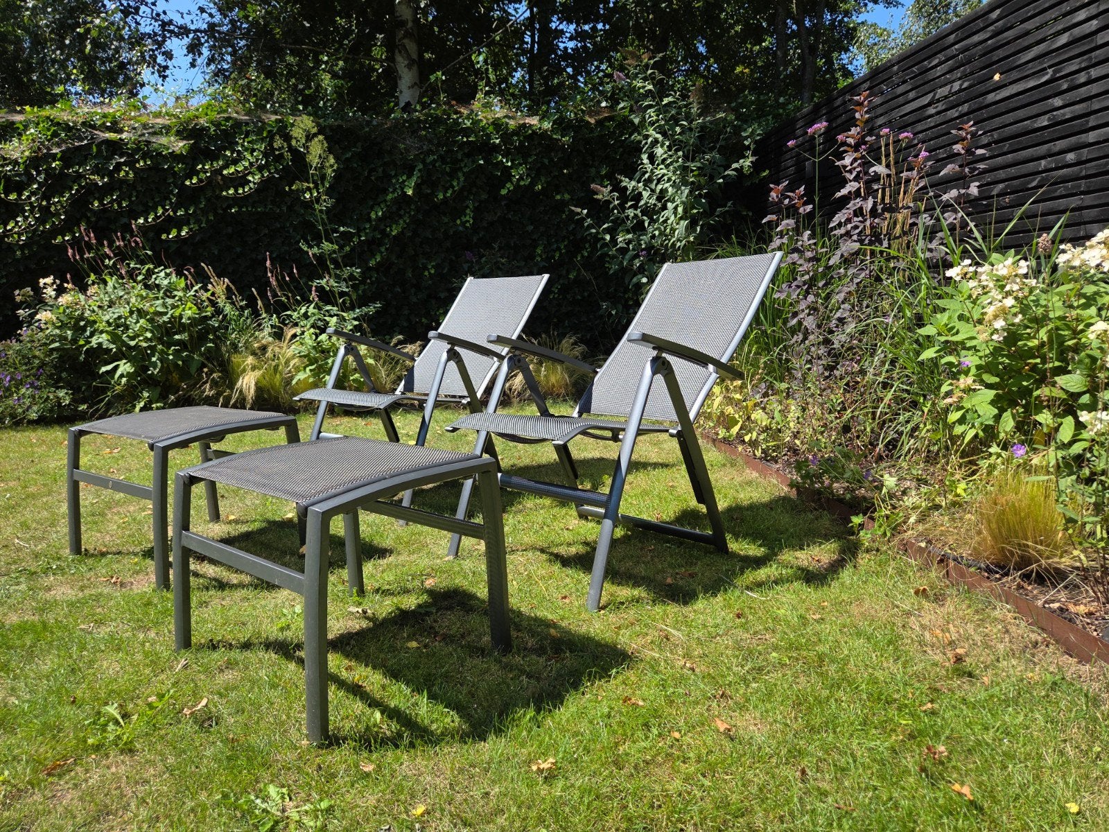 4 Seasons Outdoor tuinstoelen met voetenbankjes, Gebruikt, Stoel, Aluminium, Tuinset
