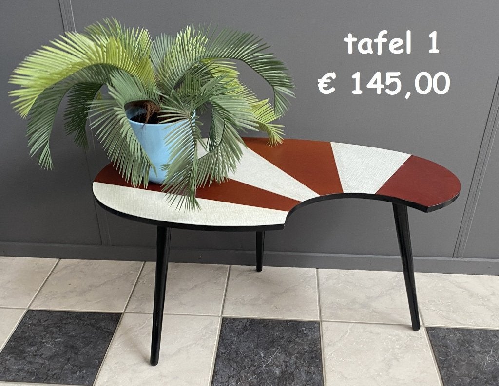 50 jaren 2verschillende salon bijzet tafel formica nier form, Gebruikt, 50 tot 100 cm, Vintage, Overige vormen
