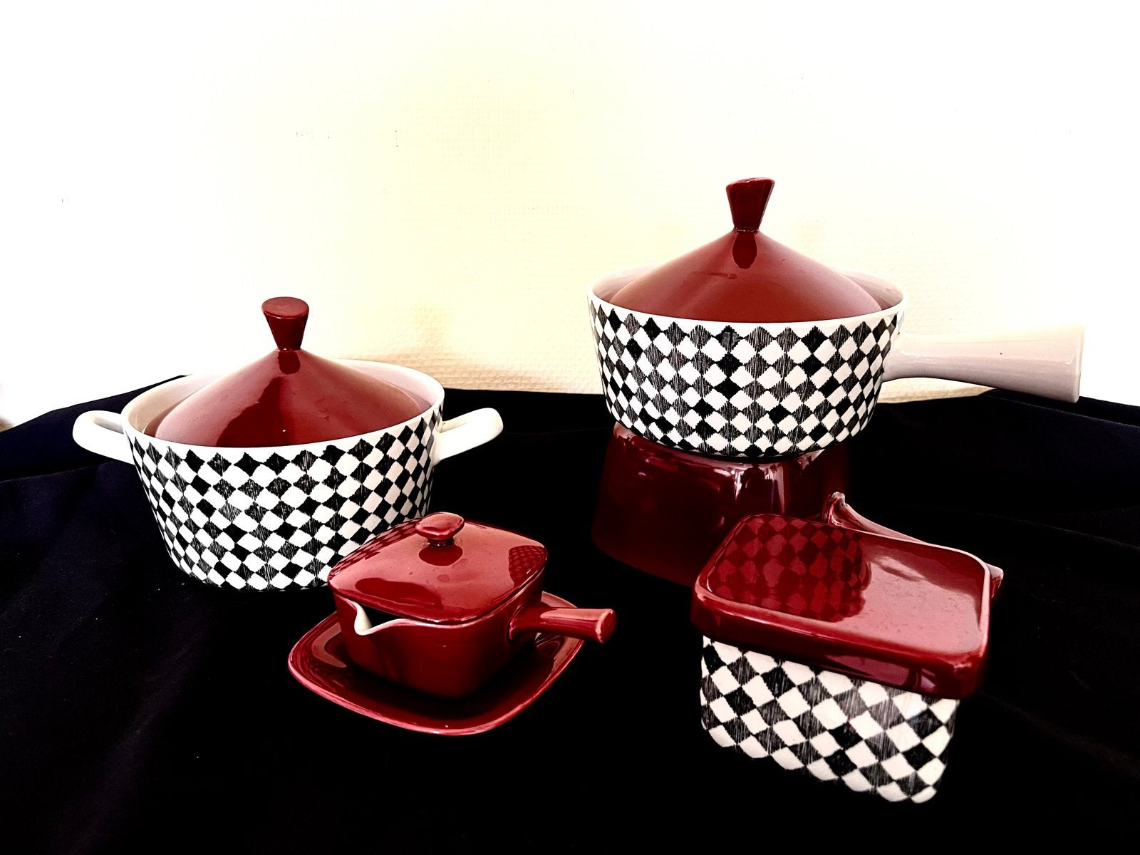 Pörflrands 'Red Top' servies - 5 delige set, Gebruikt, Overige merken, Keramiek, Vintage