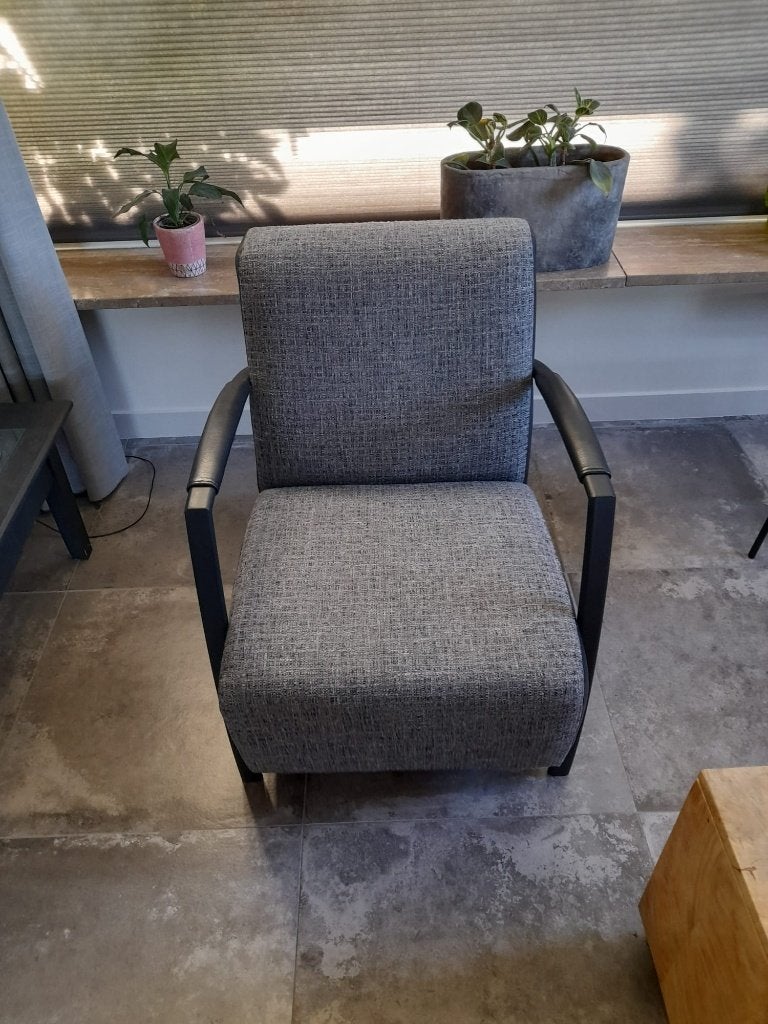 2 Fauteuils Montel stof / leer., Huis en Inrichting, Fauteuils, Ophalen, Leer, 75 tot 100 cm, Zo goed als nieuw