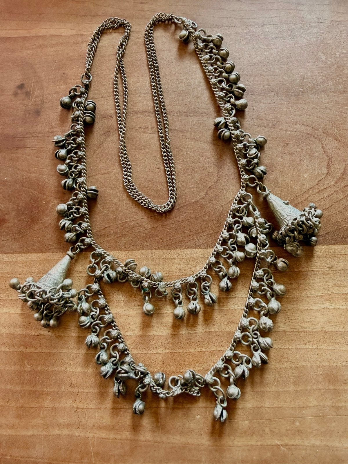 Indiase tribale ketting met belletjes, Gebruikt, Ophalen of Verzenden, Zilver, Overige materialen
