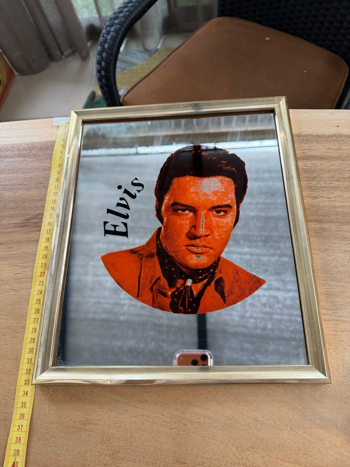 Vintage Elvis Presley spiegel - Gouden lijst, Ophalen of Verzenden, Rechthoekig, Minder dan 50 cm, Minder dan 100 cm