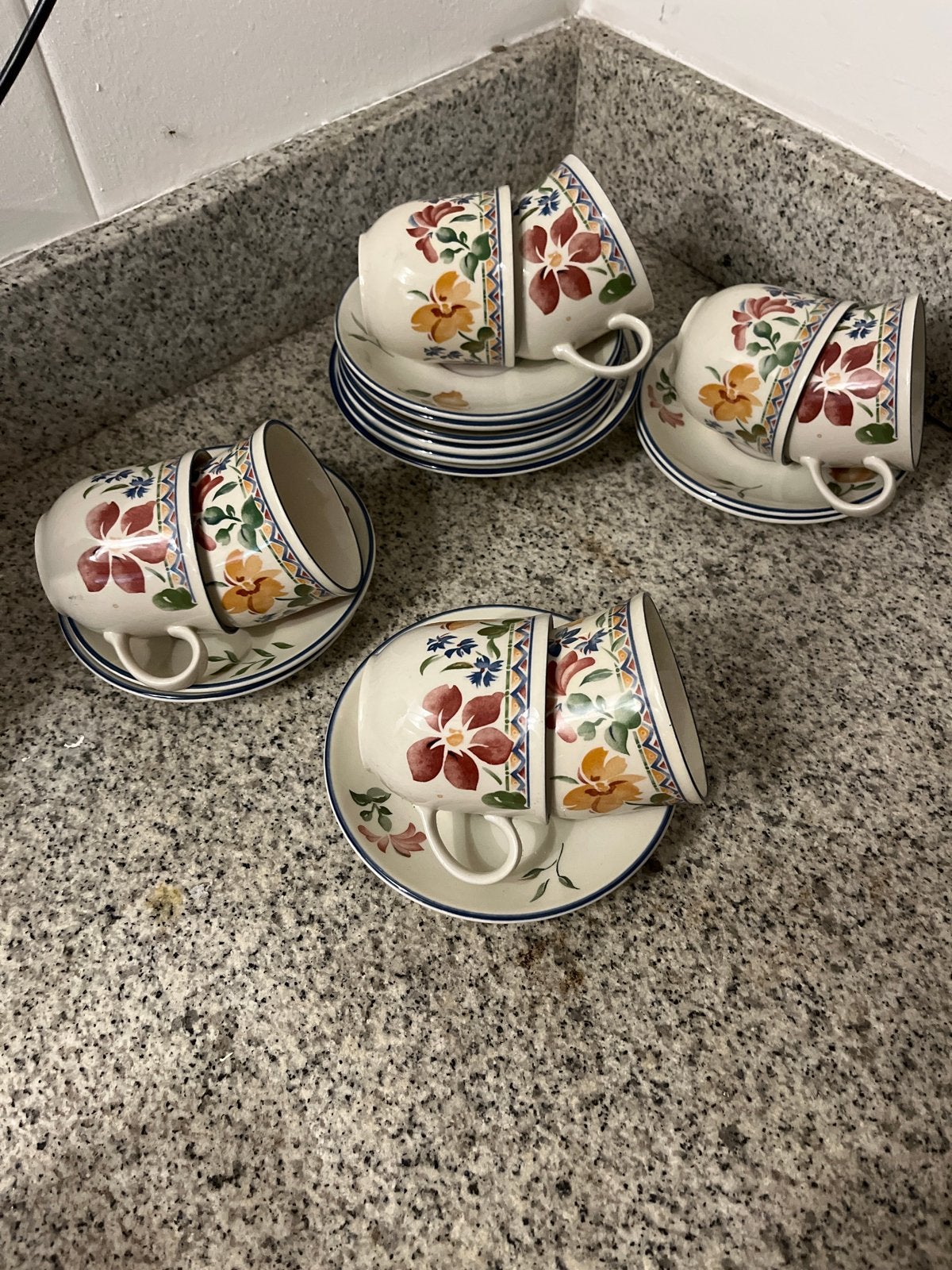 Vintage Staffordshire Calypso kop en schotel set - 8 stuks, Gebruikt, Overige merken, Keramiek, Vintage