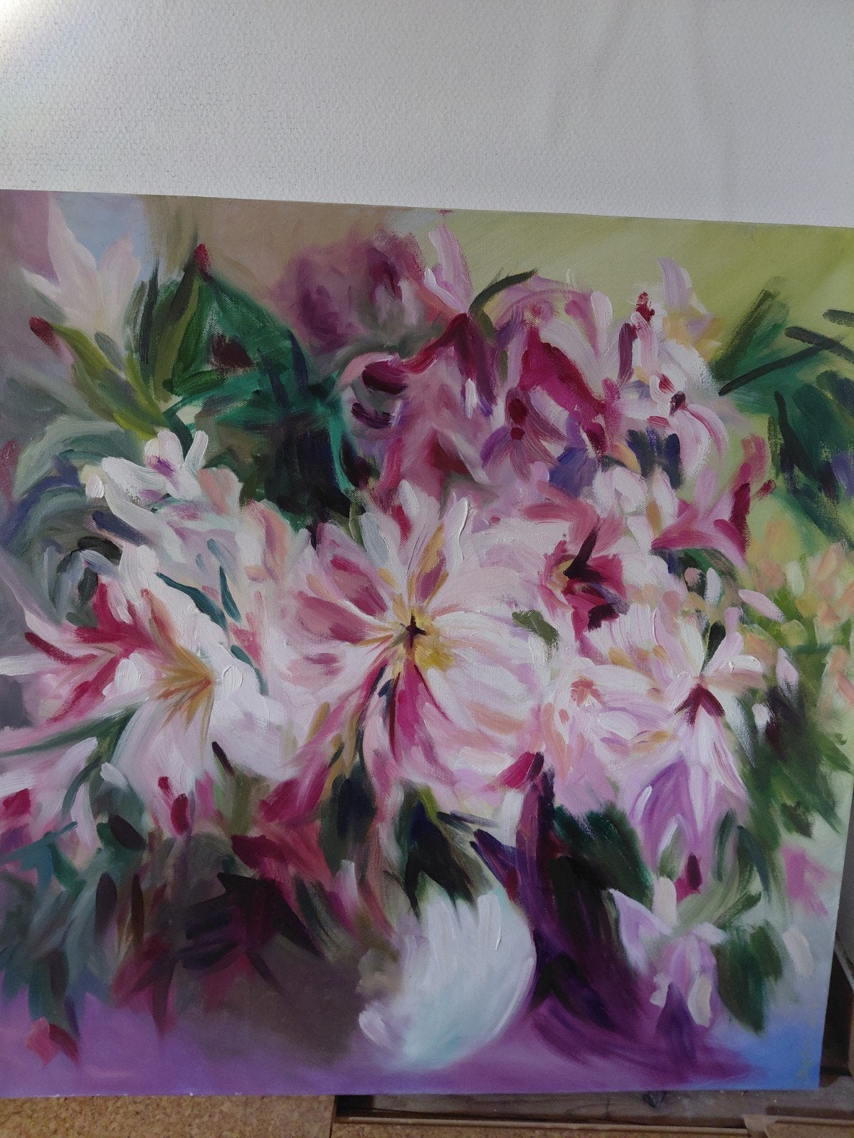 Abstract bloemen schilderij - Roze en wit, Ophalen of Verzenden