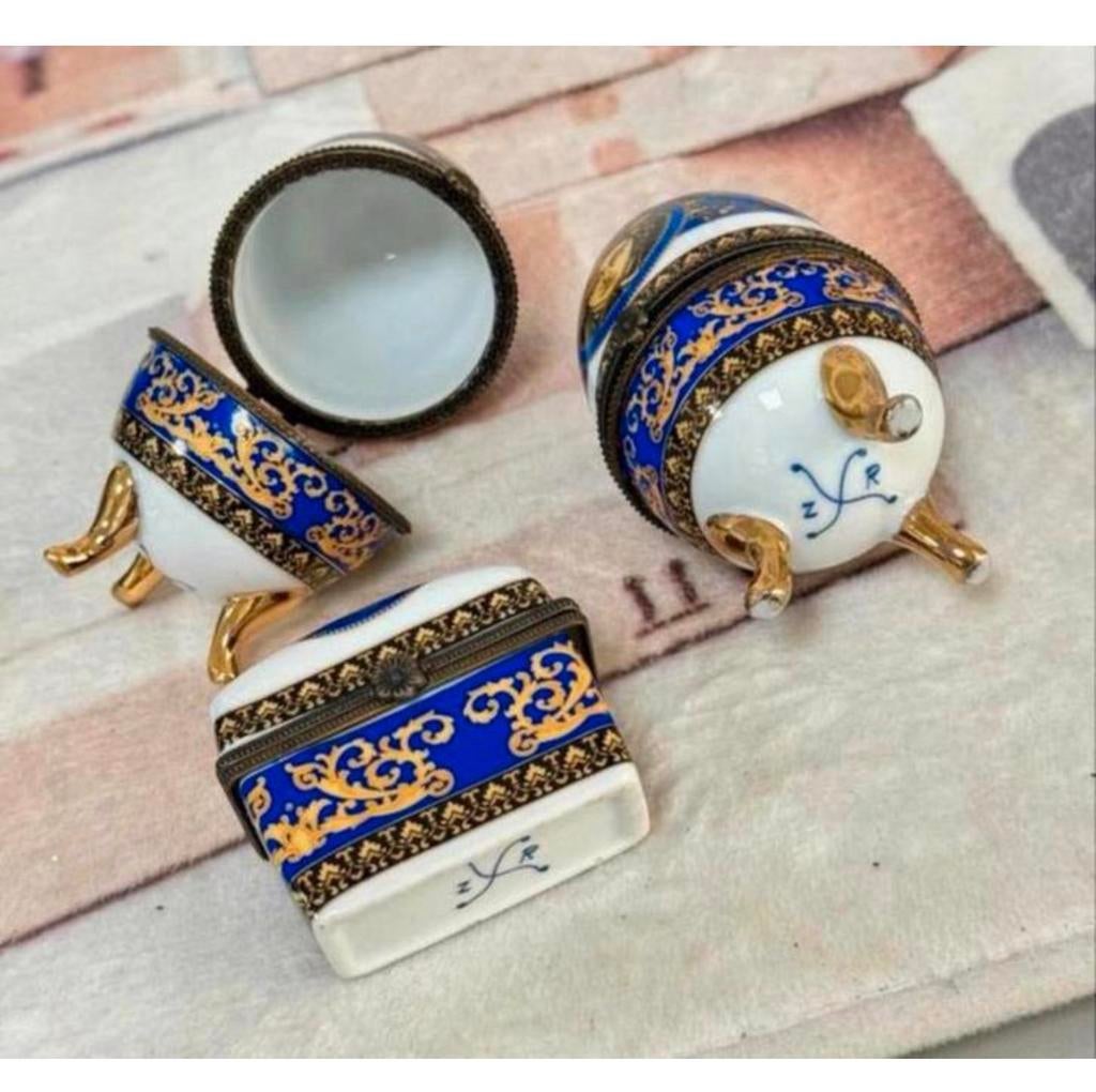 Fabergé ei eieren Versace Medusa SET blauw-wit faberge z/r, Antiek en Kunst, Curiosa en Brocante, Ophalen of Verzenden