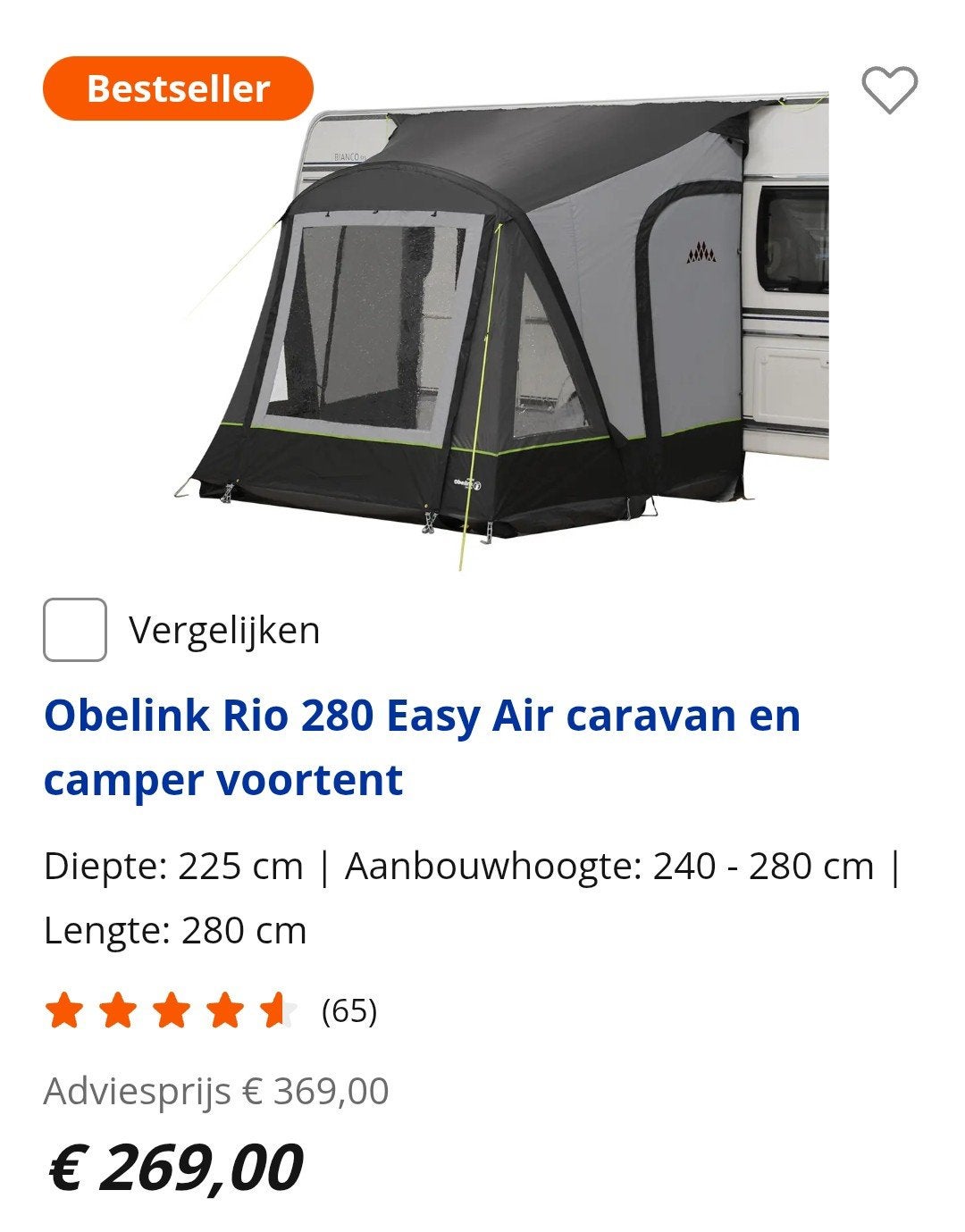 Obelink Rio air 280 voortent, Ophalen, Zo goed als nieuw