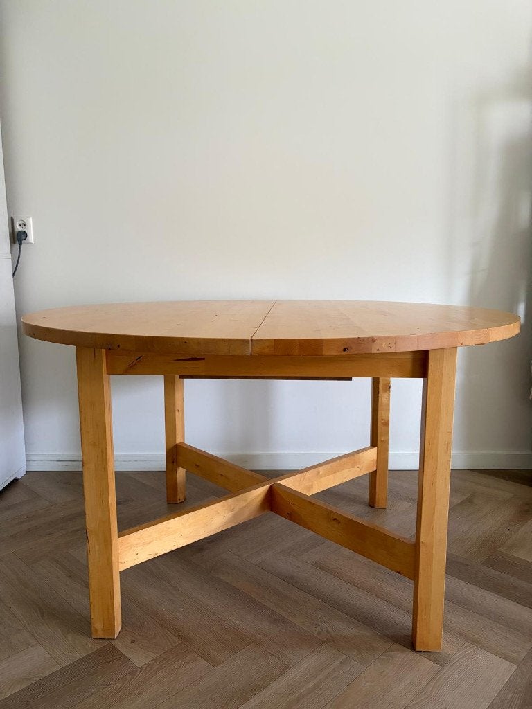 IKEA Norden grenenhout uitklapbare ronde eettafel, Ophalen, Gebruikt, 100 tot 150 cm, Rond