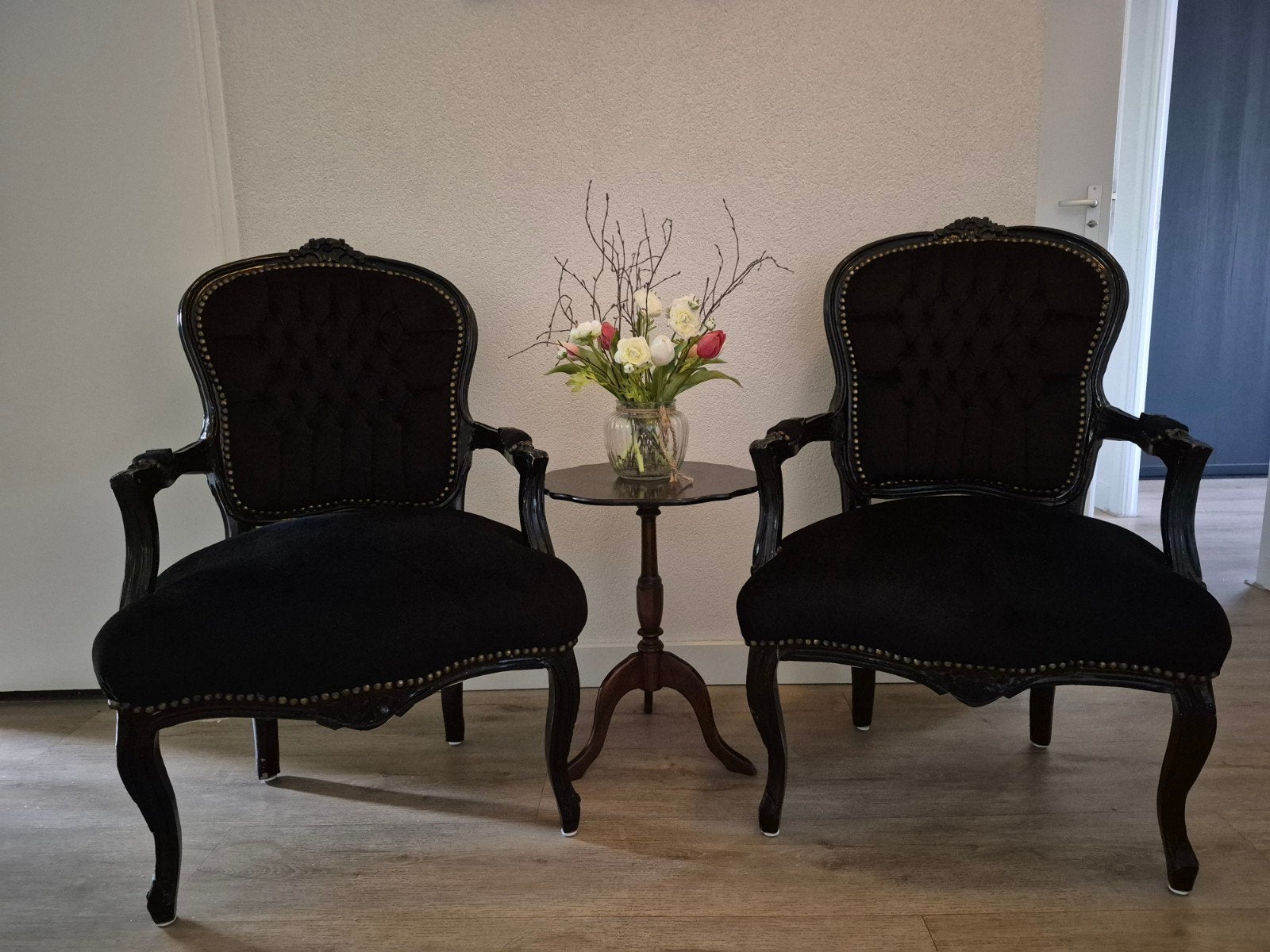 Set van 2 Barok Fauteuils - Zwart Fluweel, Ophalen
