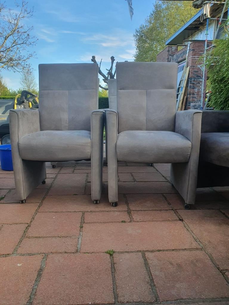 8 comfortabele eetkamerstoelen met wieltjes - Grijs/Antracie, Ophalen, Modern, Comfortabel, Gebruikt, Twee