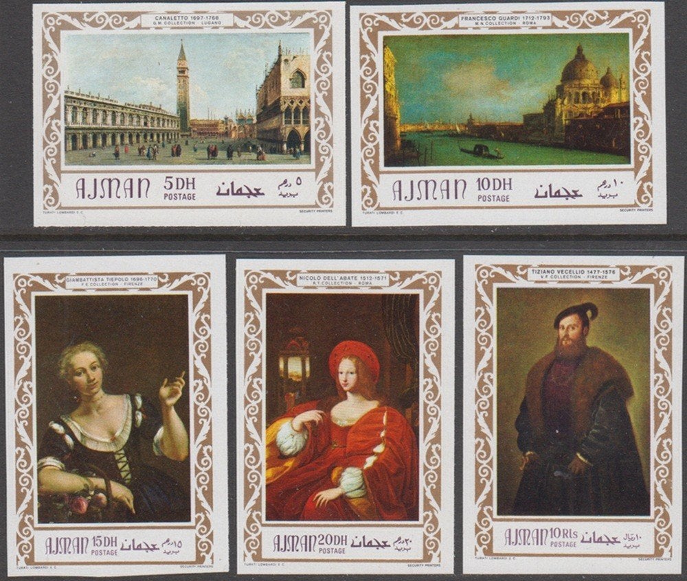 Schilderijen Italiaanse Meesters Ajman Michel 419/423 onget., Ophalen of Verzenden, Postfris, Overige thema's