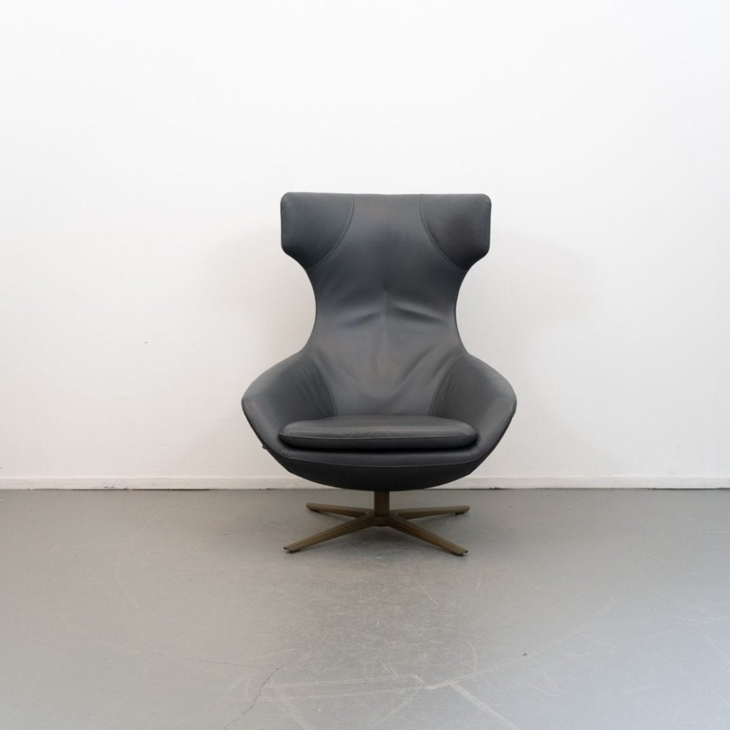 Leolux Caruzzo Plus Fauteuil Antraciet Leer + Hocker, Niet ingevuld, Zo goed als nieuw, Niet ingevuld, Niet ingevuld