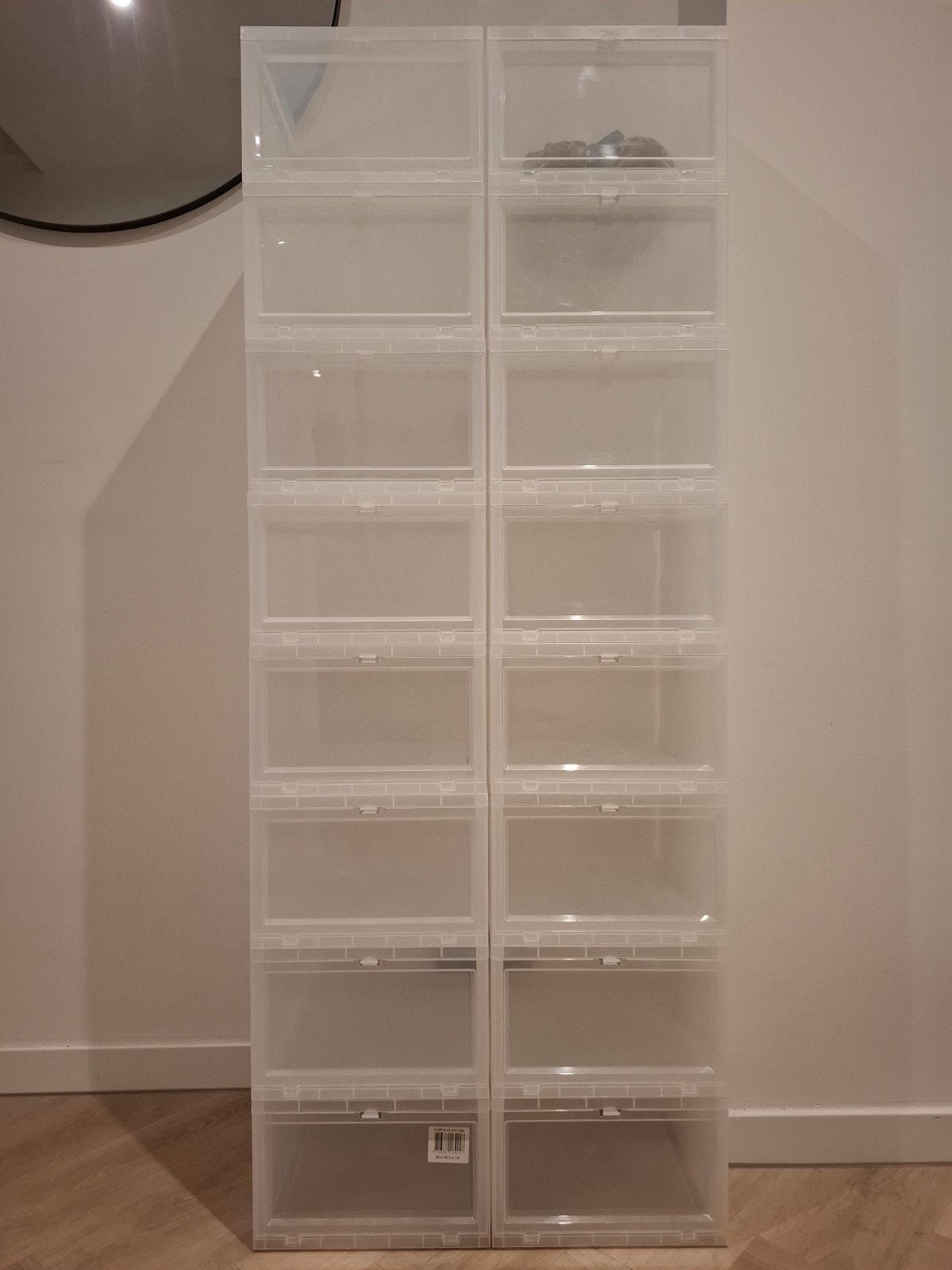 16 transparante sneaker / schoenen display boxen 'Iris', Huis en Inrichting, Ophalen, Gebruikt, Met klep(pen), Minder dan 100 cm