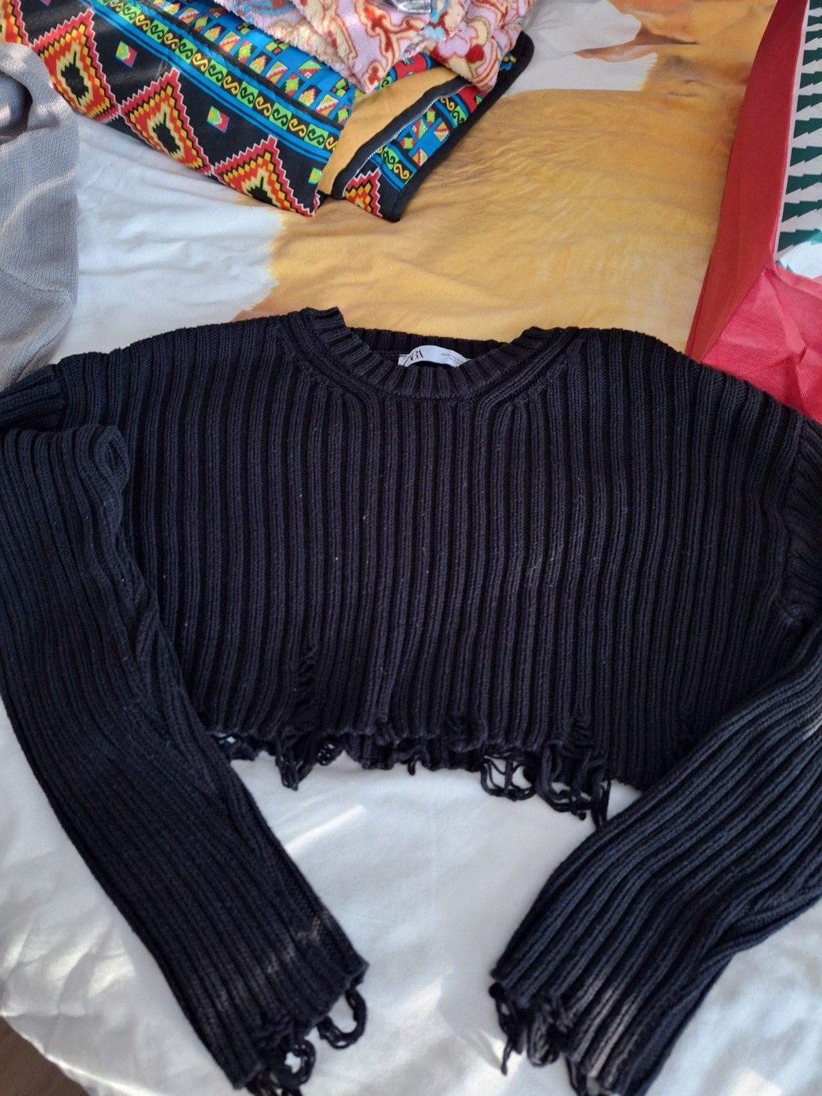 Zwarte korte trui met franjes van Zara, maat M, Kleding | Dames, Maat 38/40 (M), Ophalen of Verzenden, Gedragen, Zara
