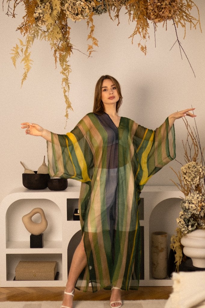 Handgemaakte zomer Kaftan Zijden Chiffon Groen S-XL NIEUW!, Maat 38/40 (M), Nieuw, Ophalen of Verzenden, Handgemaakt