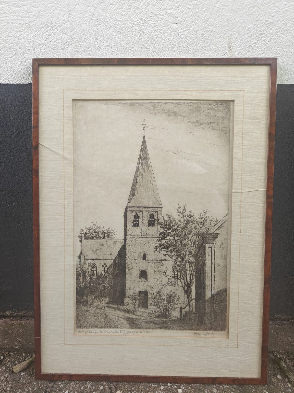 Originele Ets 'Dorpskerkje te Oosterbeek', Ophalen, Architectuur, 1900 - 1949, Genummerd