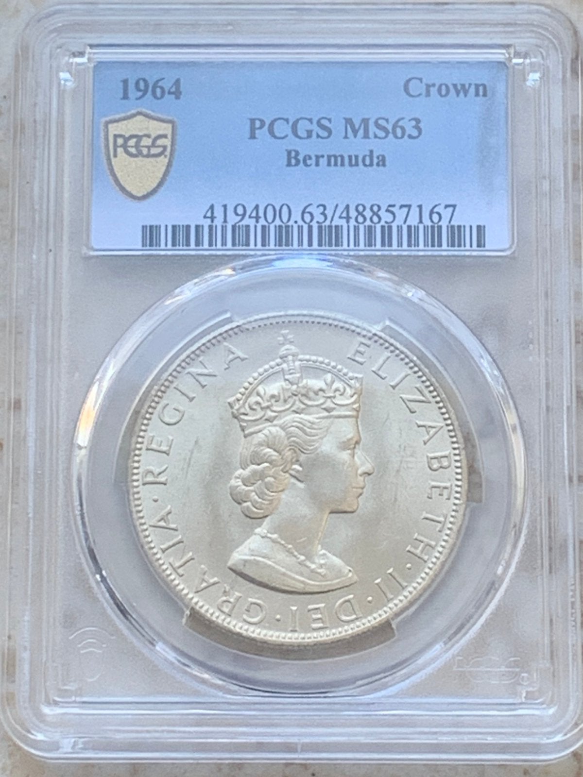 Zilveren crown elisabeth 2 in slab 1964 ms63 gecerttificeerd, Ophalen of Verzenden, Overige landen