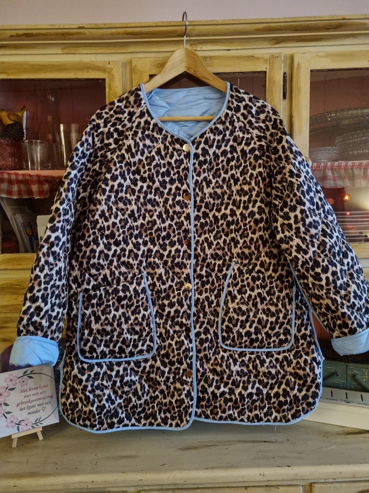 Jas 2 kanten draagbaar dierenprint licht blauw 1 maat, Blauw, Nieuw, Ophalen of Verzenden, Juicy fashion