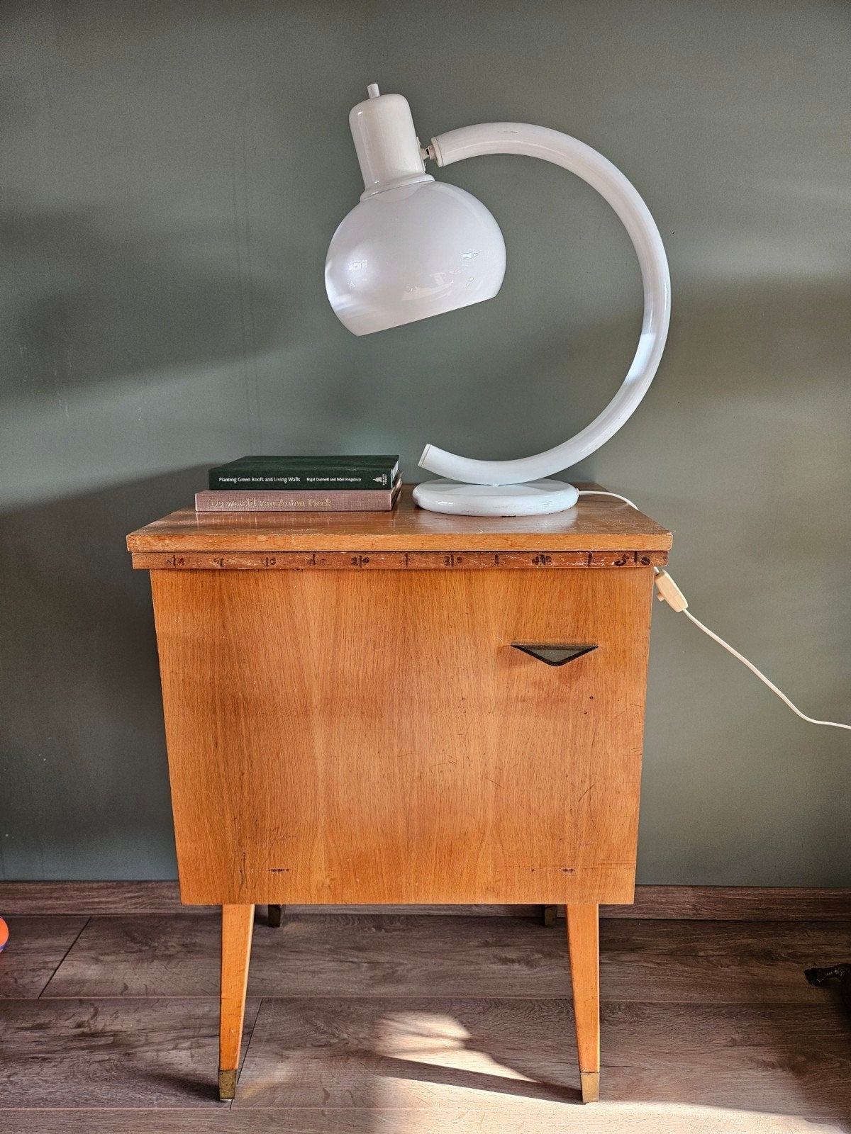 Vintage mushroom bureaulamp / tafellamp wit, jaren 70, Gepo?, Bureaulamp, Vintage, Wit, Ophalen of Verzenden