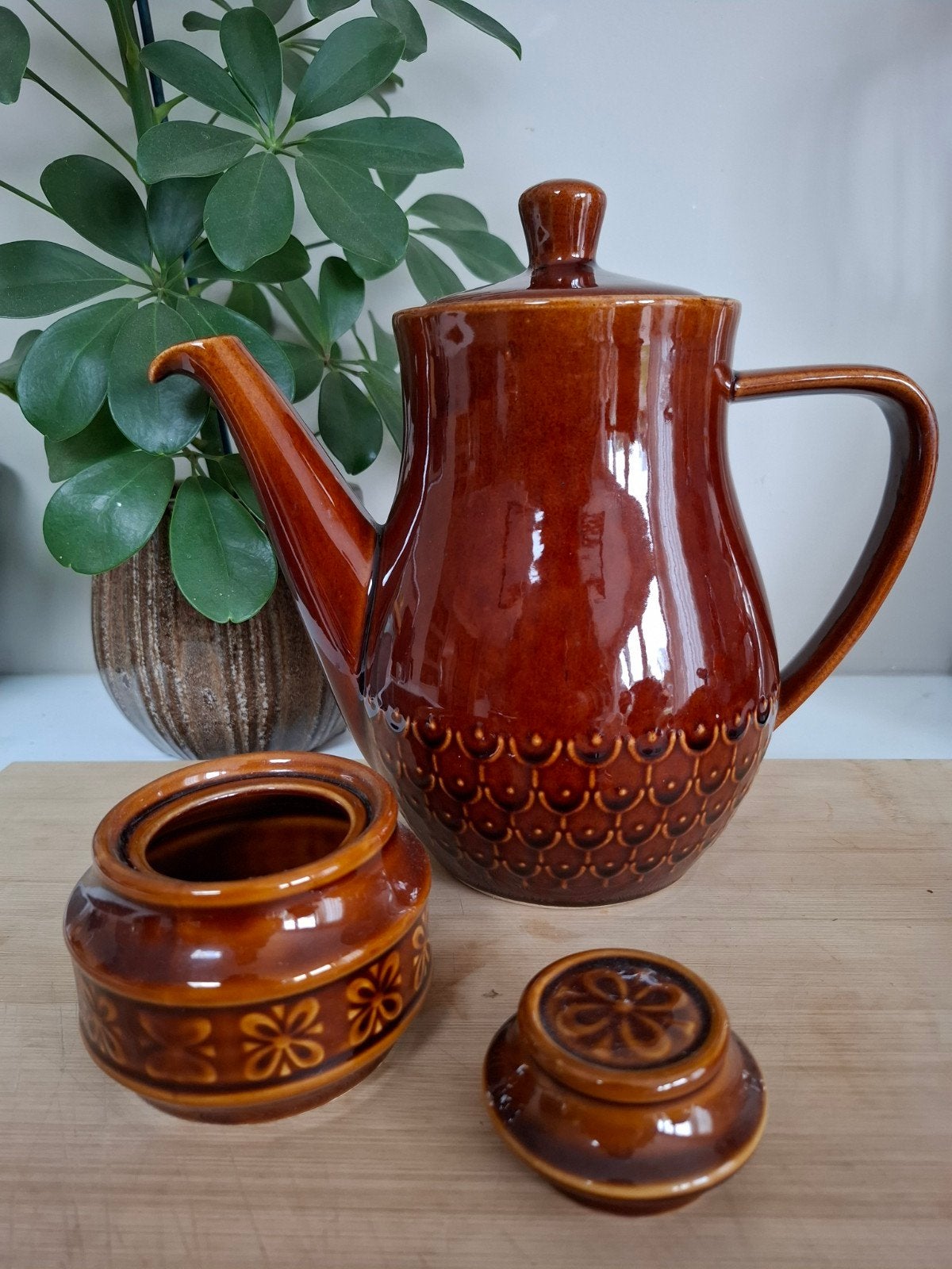 Douwe Egberts vintage bruine koffiepot suikerpotje, Ophalen of Verzenden