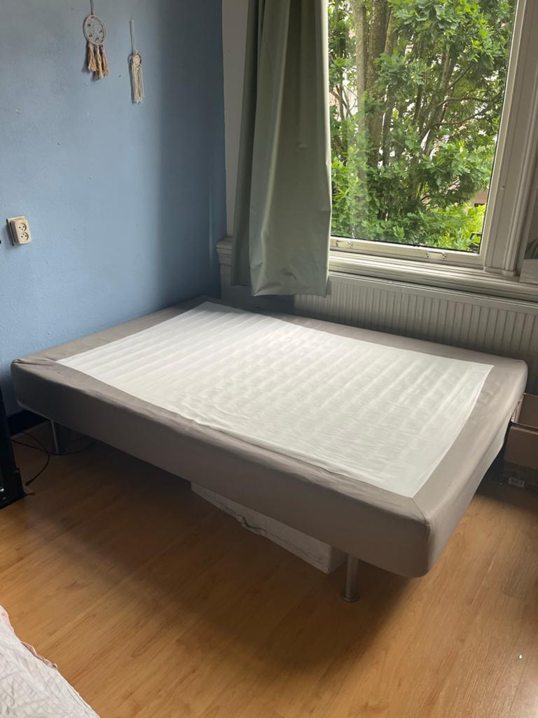 IKEA Boxspring 140x200 met wasbare cover, Tweepersoons, Zo goed als nieuw, 200 cm, Grijs
