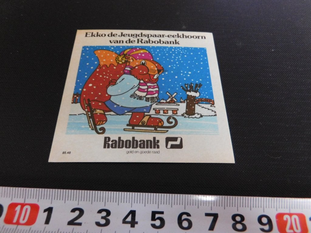 sticker RABOBANK Ekko de Jeugdspaar eekhoorn KJ652 *, Verzamelen, Stickers, Ophalen, Zo goed als nieuw