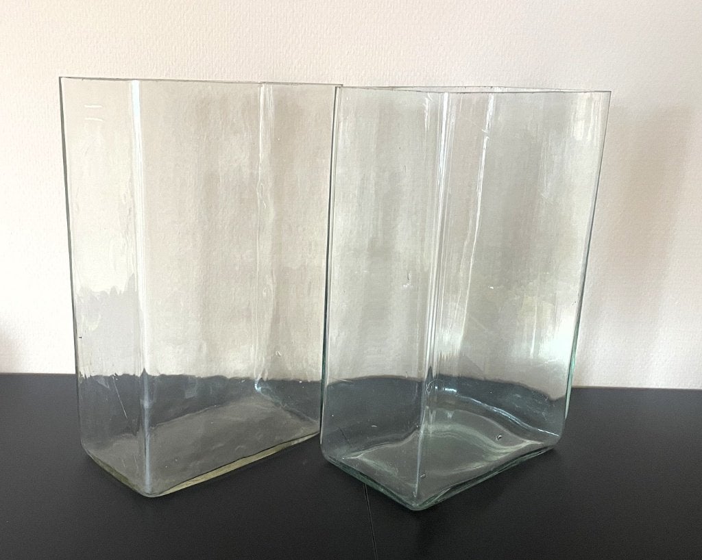 2 Vazen / Accubakken - glas - 20 x 12 x 32 cm - 1980's, Ophalen, Gebruikt, 32 cm, Transparant