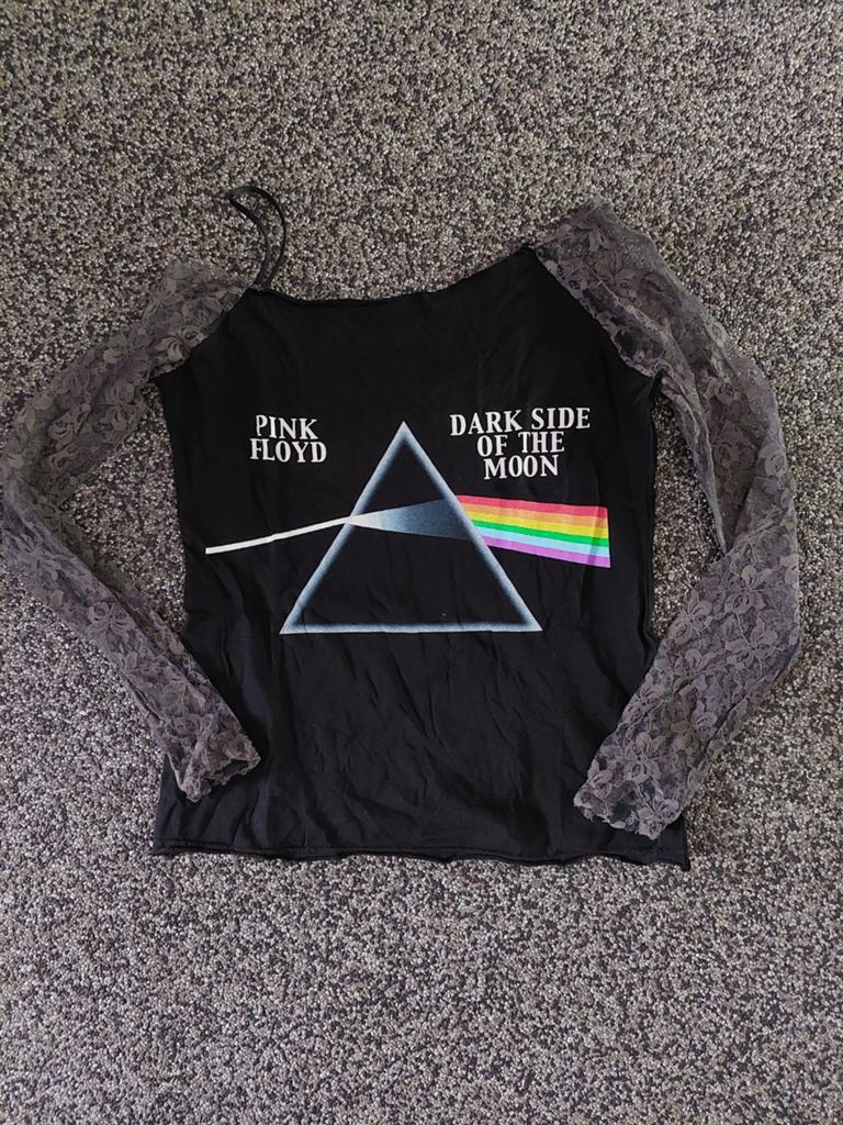 Pink Floyd 'Dark Side of the Moon' T-shirt met kanten mouwen, Maat 38/40 (M), Zwart, Ophalen of Verzenden, Onbekend