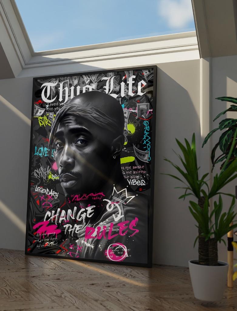 Uniek XXL Glasschilderij | Tupac Shakur Art - 6 sizes, Verzenden