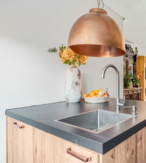 Koperlook lamp, Gebruikt, Metaal, Industrieel, E27 (groot)