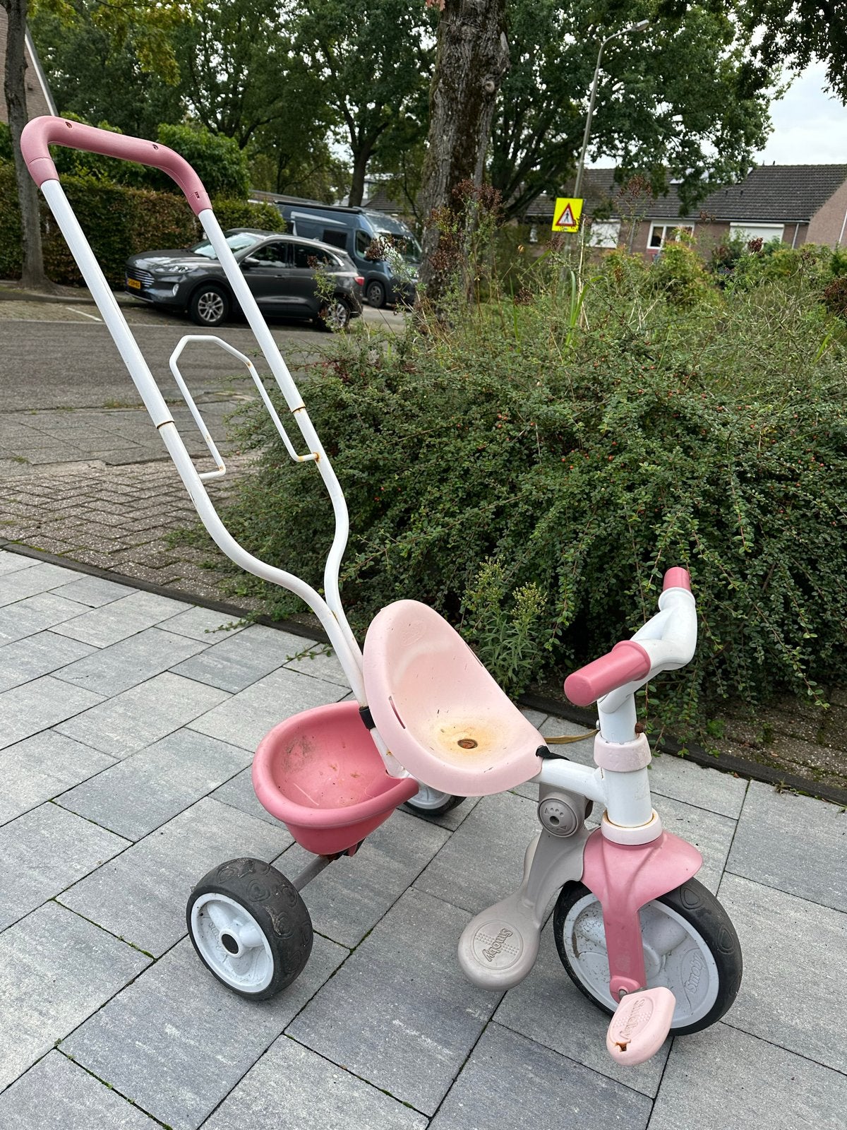 Roze driewieler met duwstang - Smoby Be Move, Ophalen, Gebruikt, Velgrem, Duwstang